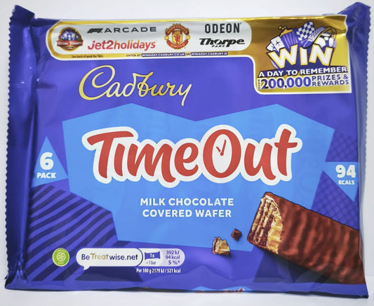 Cadbury Timeout Milk Chocolate Covered Wafer 108g