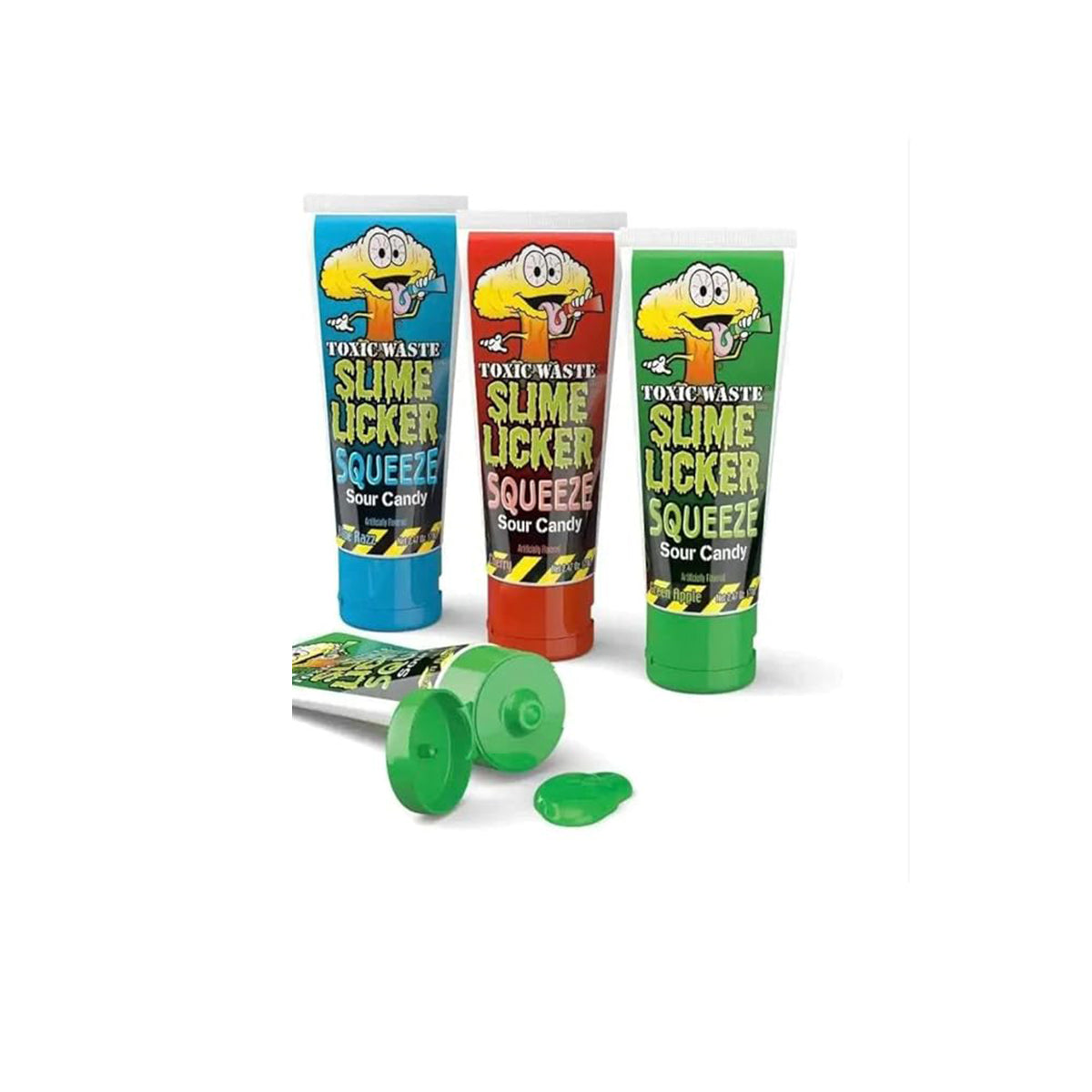 Toxic Waste Slime Licker Sour Squeeze Candy, (3-Pack) (Green Apple, Blue Razz, & Cherry) 70gm