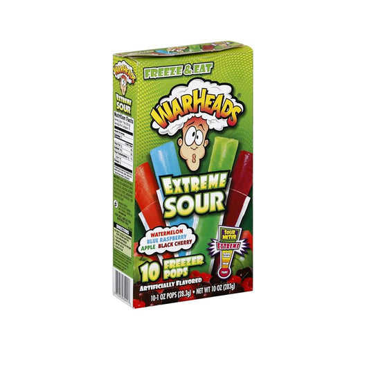 Warhead Extreme Sour Freeze & Eat Watermelon, Blue Raspberry, Apple, Black Cherry Assorted Flavour 10 Pops 238Gm