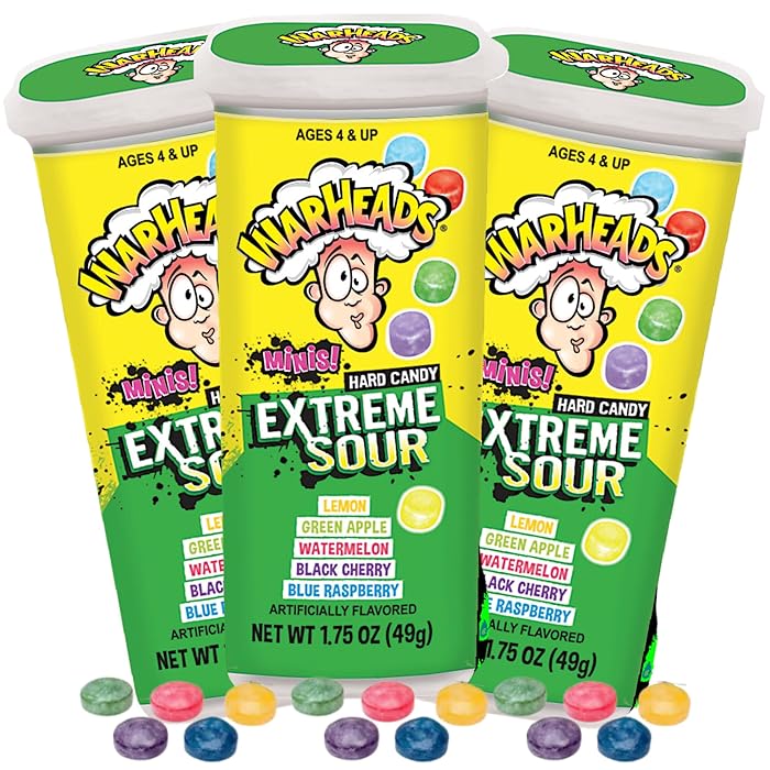 warheads Mini Extreme Sour Hard Candies, Assorted Fruit Flavors, 1.75 Ounces (Pack of 3)