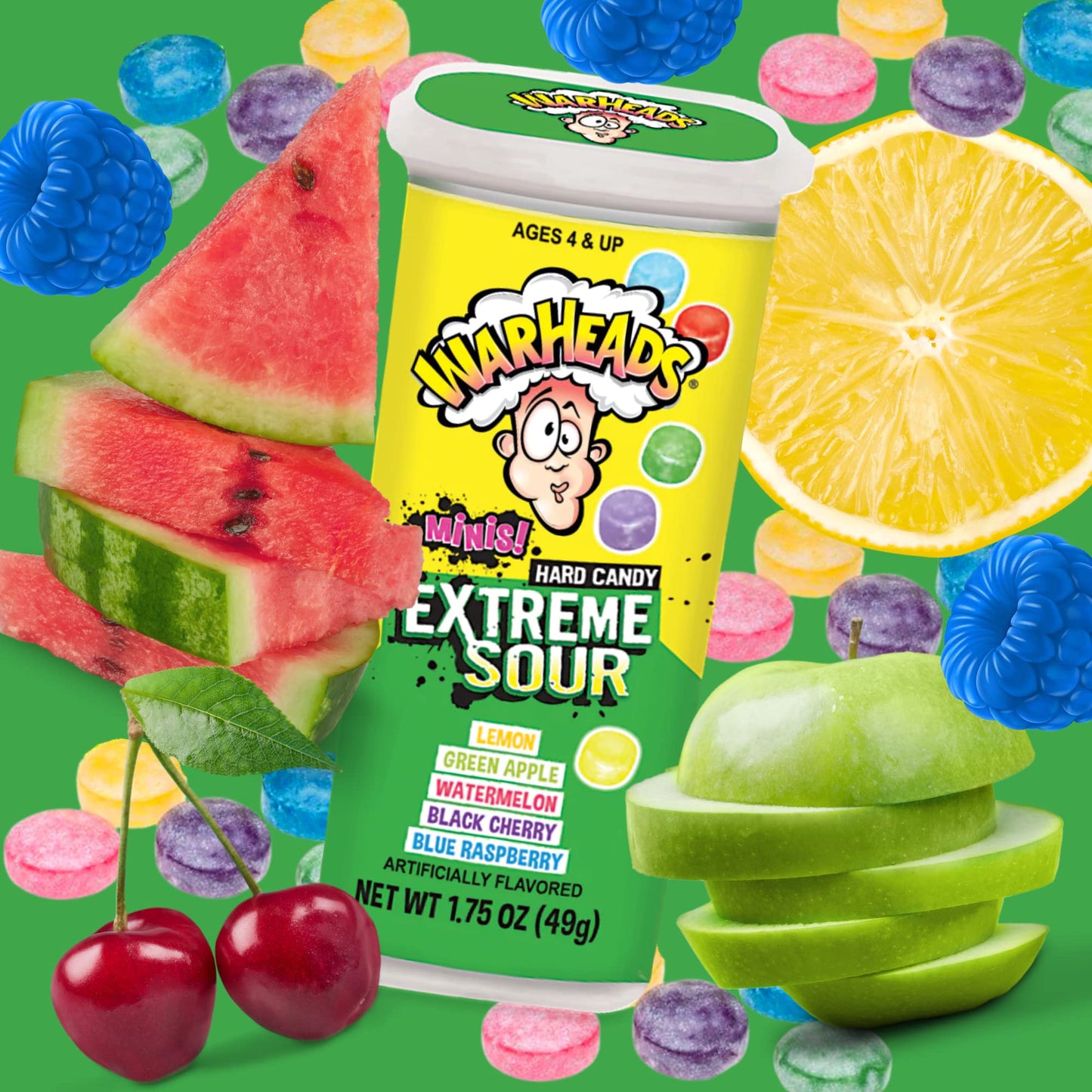 warheads minis extreme sour hard candy 1.75OZ (49G)